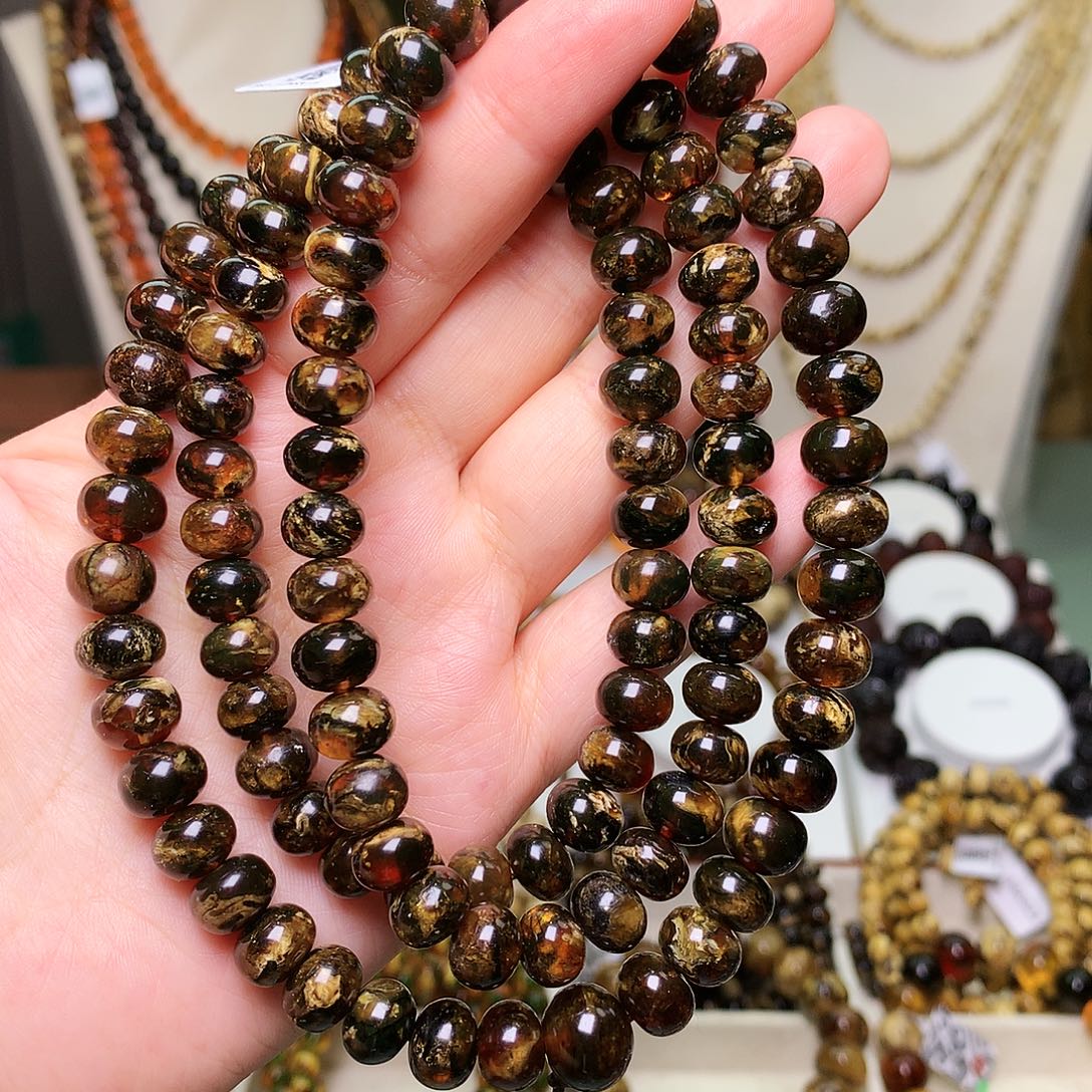 琥珀未镶嵌裸石9/黑花108花嘎嘎多-60