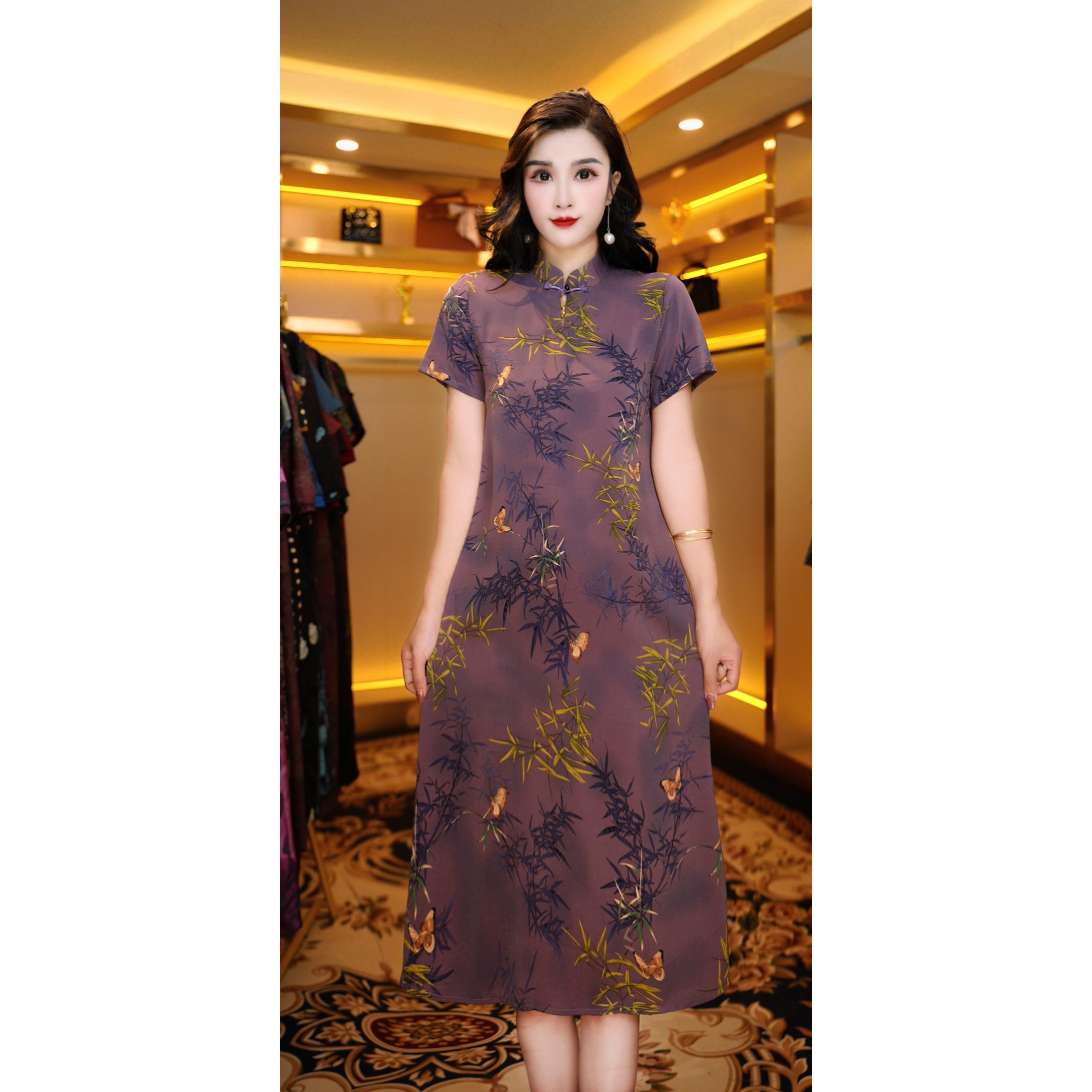 1095-7a竹报平安中高端专柜款气质显瘦连衣裙