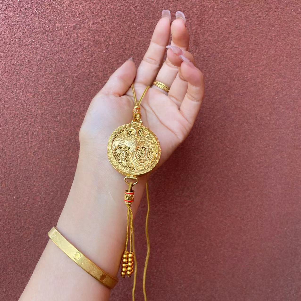 吊坠足银 380-圆盘凤凰项链