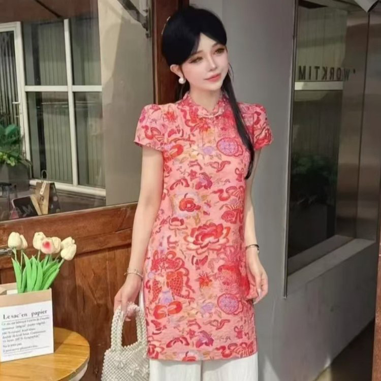 （花花）新中式中长款国风套装2025年夏季新款时尚上衣阔腿裤两件套