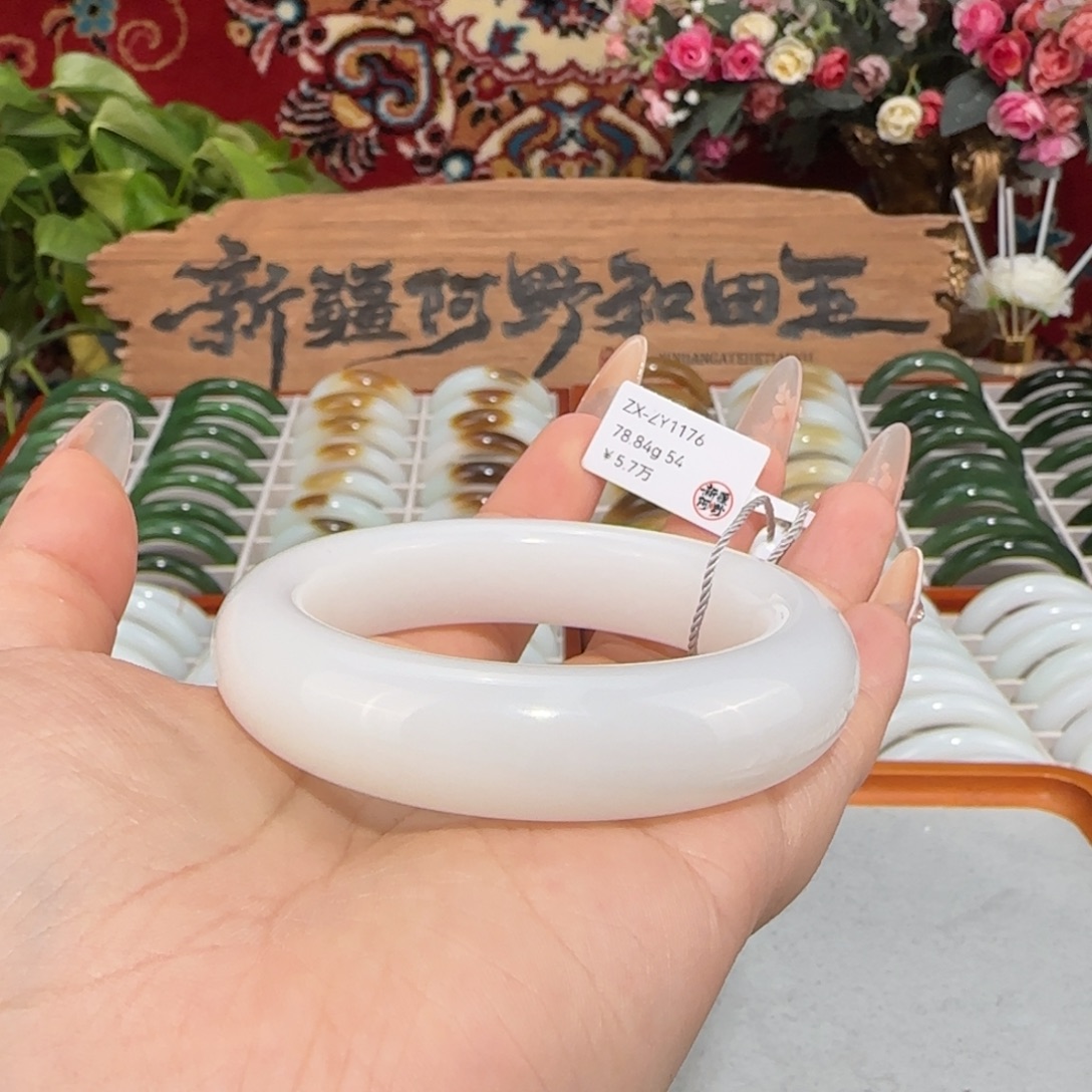 和田玉未镶嵌手镯天然羊脂白玉厚装轮胎镯条宽15+白润优雅大气