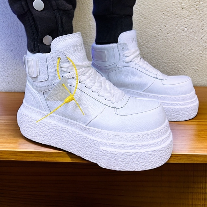 百搭潮流真皮小白鞋男厚底时尚休闲鞋小众设计ins板鞋增高面包鞋