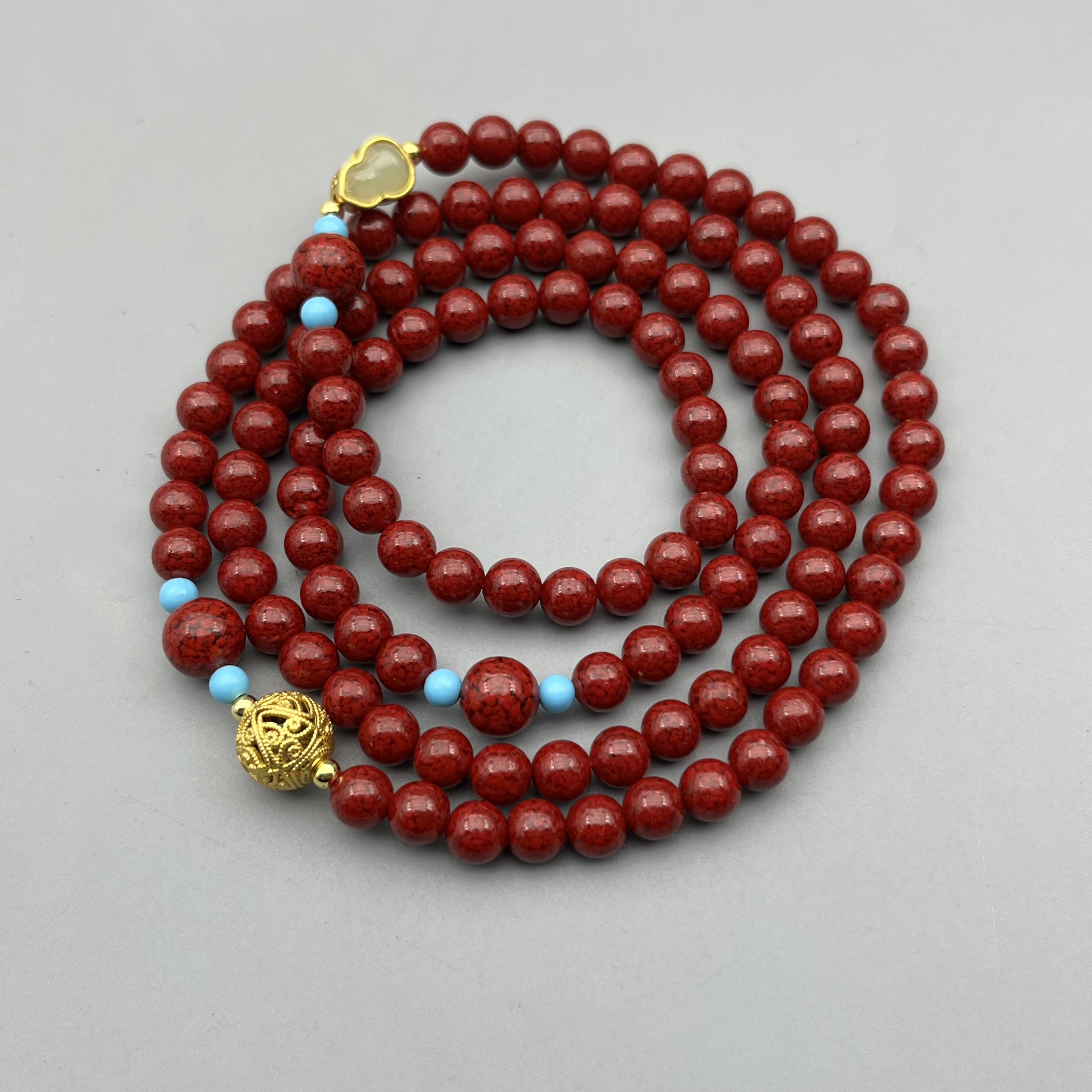 含辰砂工艺品JT483-晶体带葫芦蓝珠手链6mm