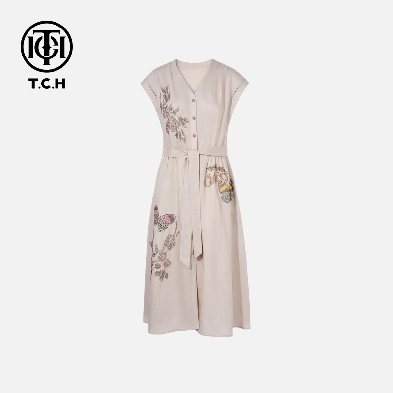 TCH私服烫钻工艺时尚休闲气质蝴蝶连衣裙女T75B30E1216轻奢tch