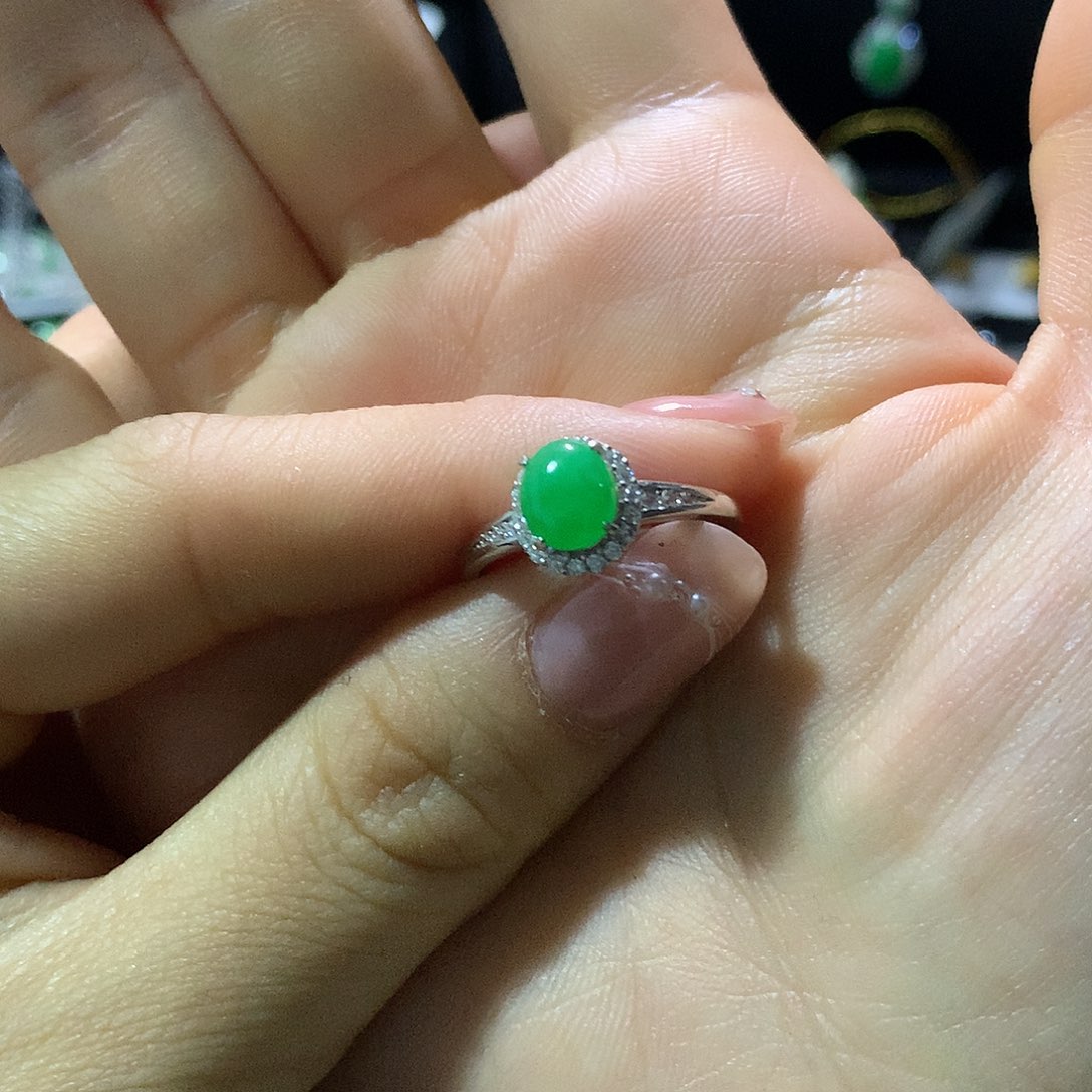 翡翠戒指银S925镶嵌戒指