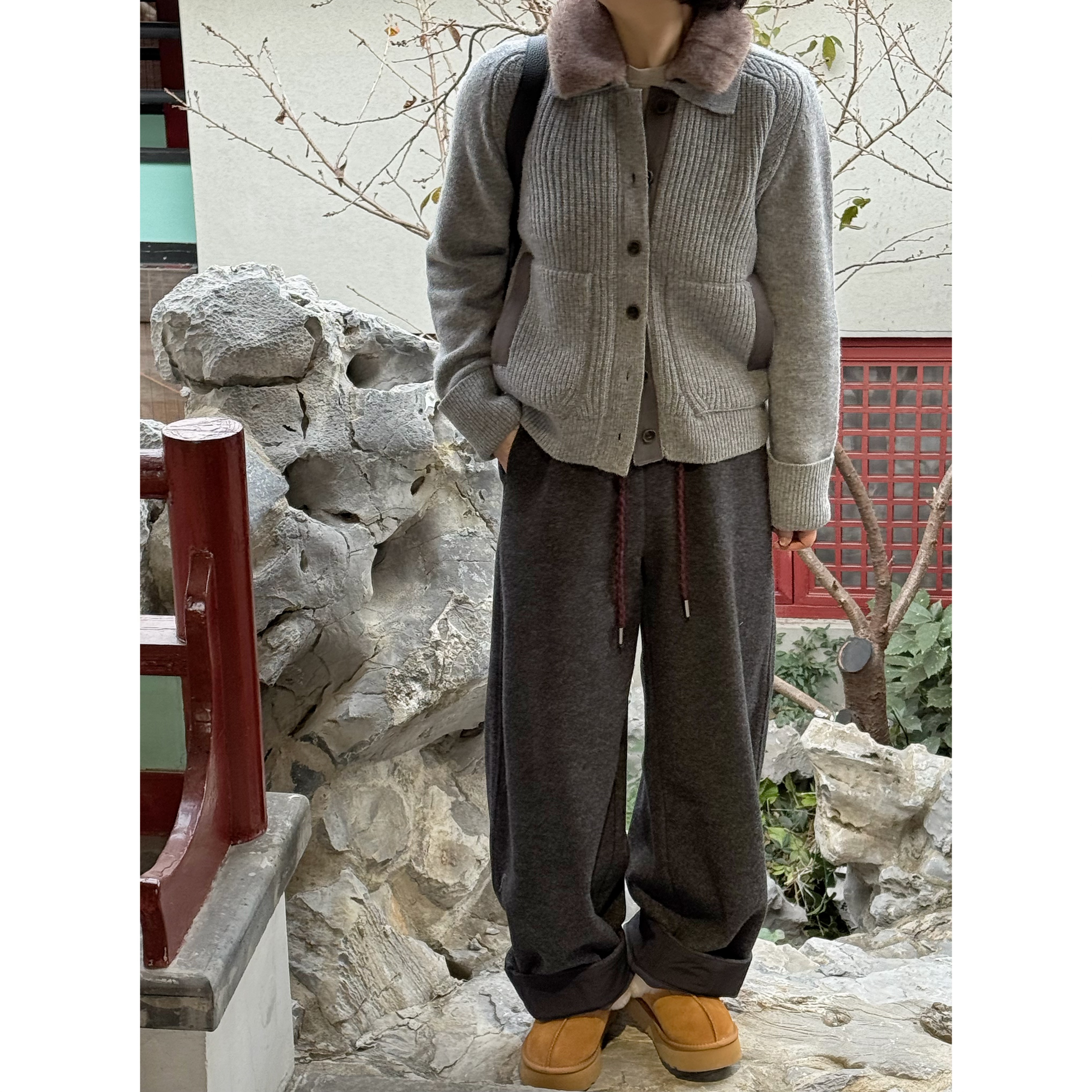 zhukele 翻毛领羊毛开衫