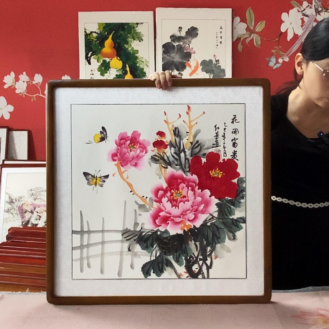 国画手写手绘带框包邮62✖️62国画作品