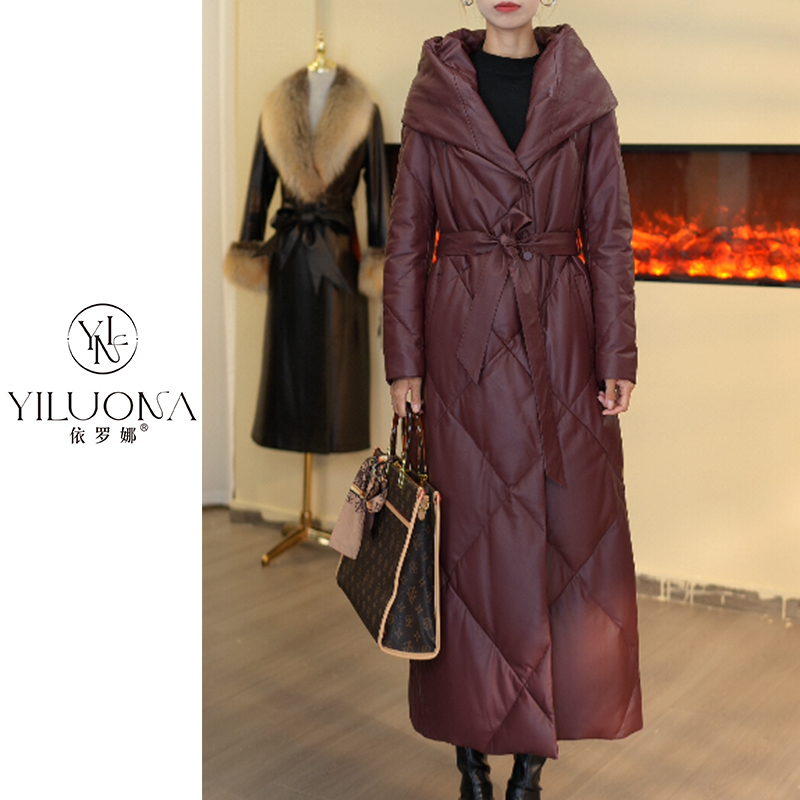 89611 真皮鹅绒服绵羊皮长款皮羽绒加厚保暖