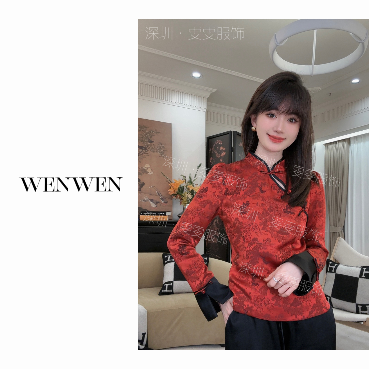 高定-WENWEN【“江南”新中式高级感大气新年喜庆打底衫上衣】SY0049