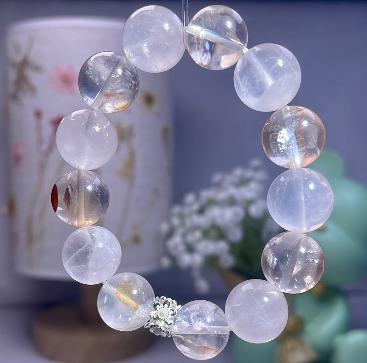 粉水晶 胶花锦鲤 水晶手串 遇见锦鲤即是好运 太透太嫩 13咪 15cm