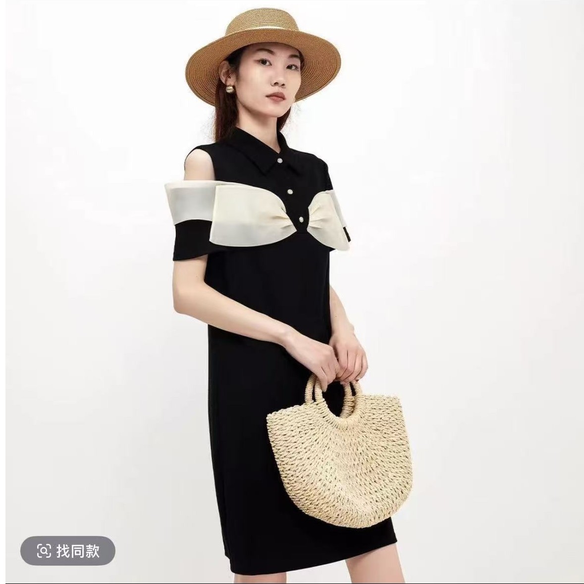 圆领方领高腰连衣裙赫本风239