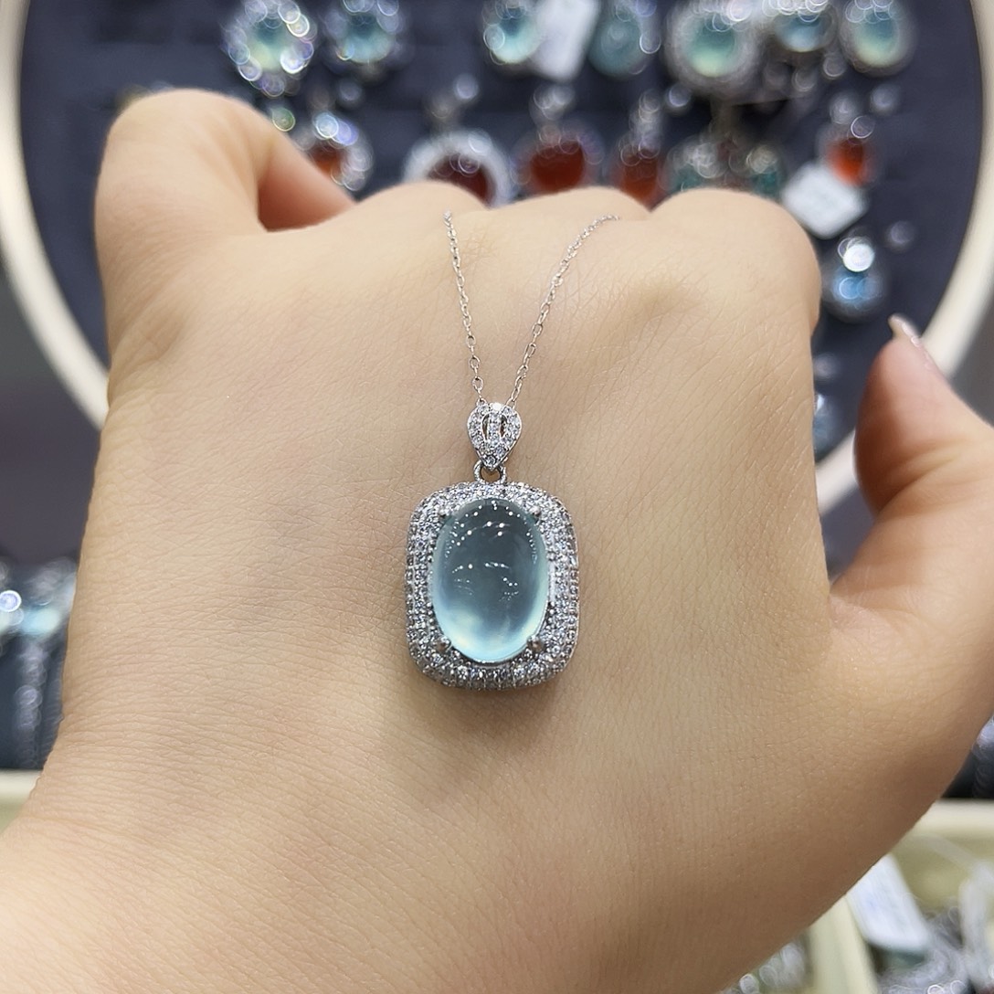 F***曦蛇纹石玉银S925镶嵌颈饰