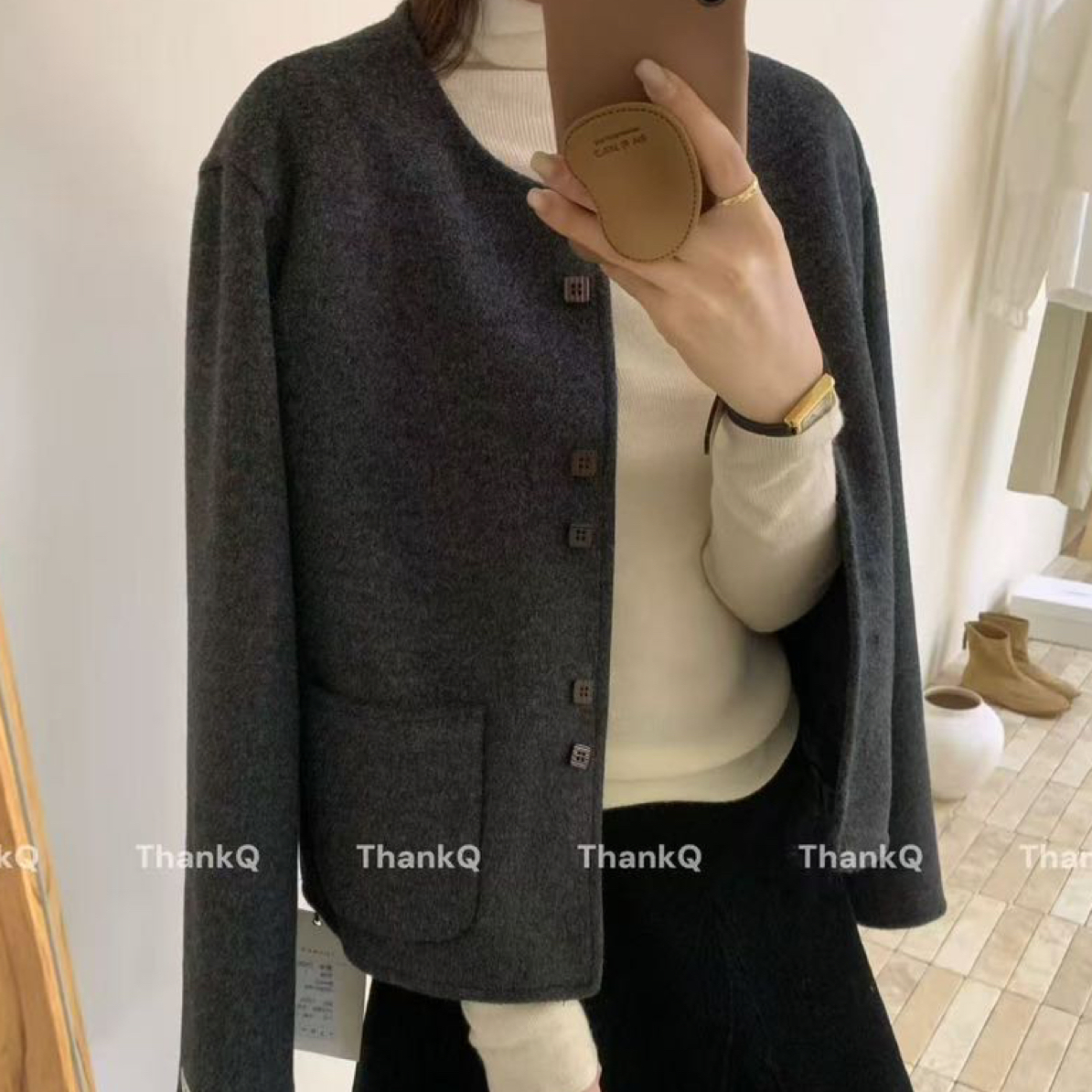 薇莎25663双面绒双口袋小香风外套