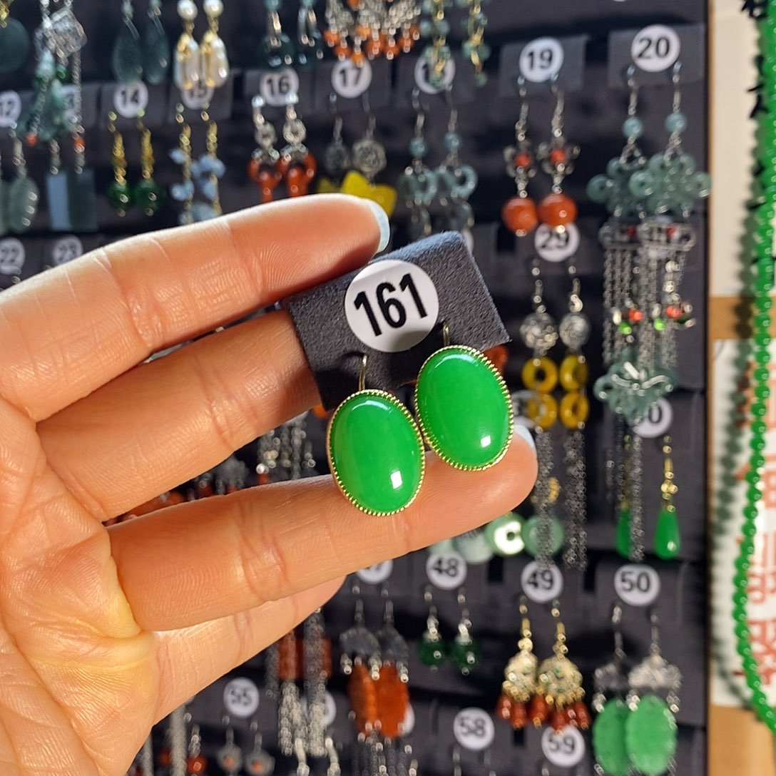 银S925镶嵌翡翠耳饰161