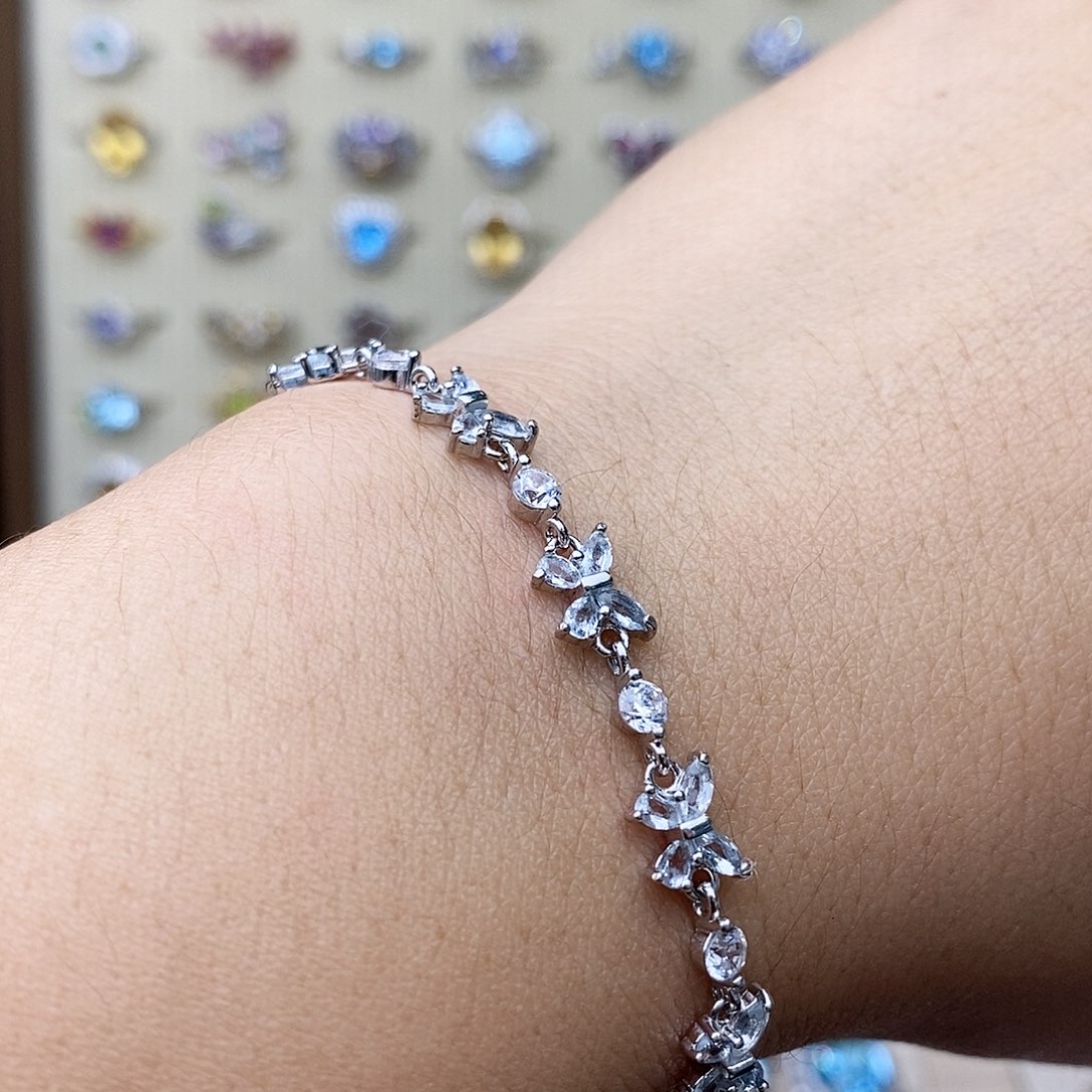 海蓝宝石手链银S925镶嵌一物一证