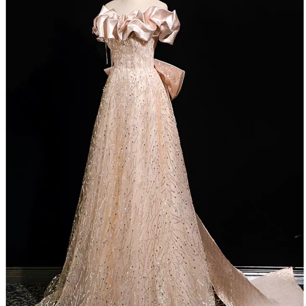 时尚优雅一字肩欧式风格礼服结婚演出