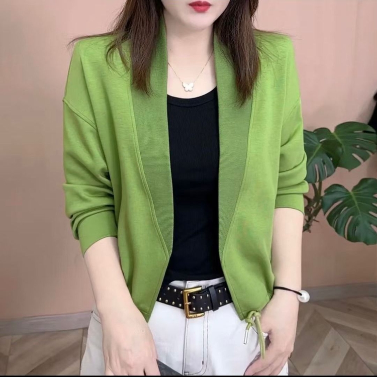 #1560女V领通用春季纯色夏季短外套上衣显瘦常规宽松大码
