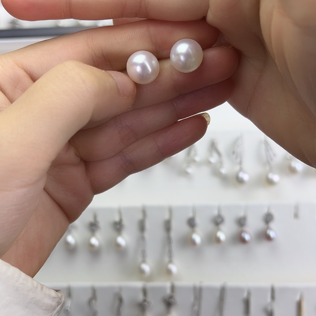 耳饰银S925镶嵌淡水珍珠