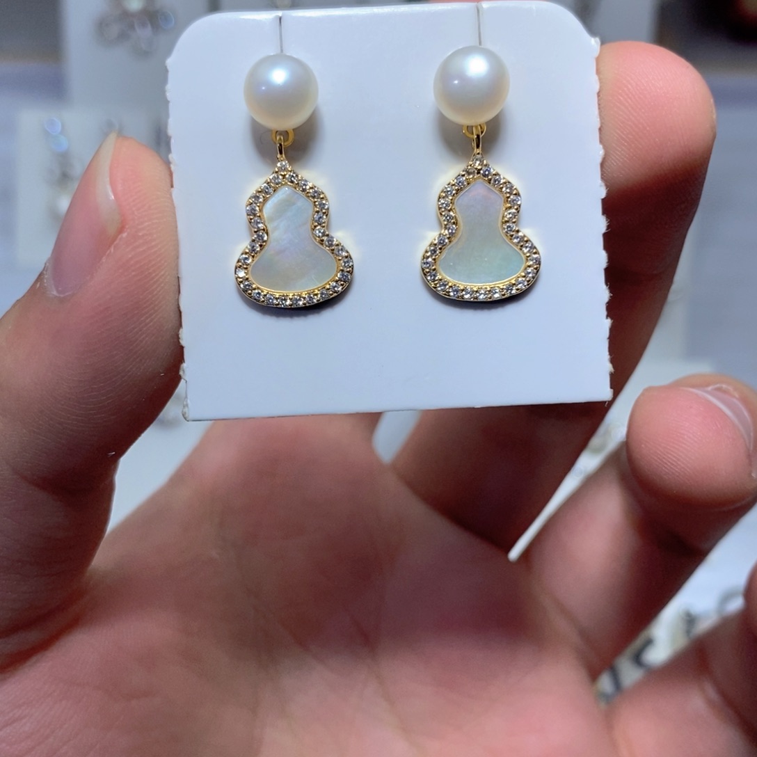 耳饰银S925镶嵌淡水珍珠