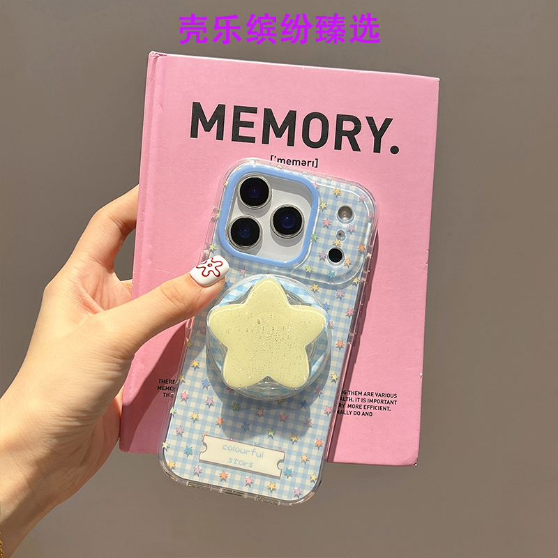 韩系格纹小星星磁吸适用苹果16promax手机壳iPhone17/15/14保护套