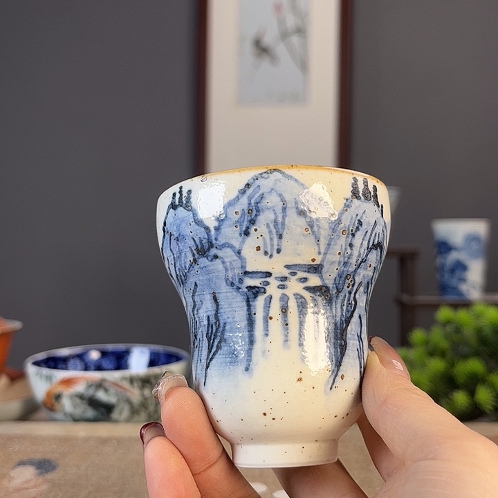 摆件景德柴烧茶杯多人