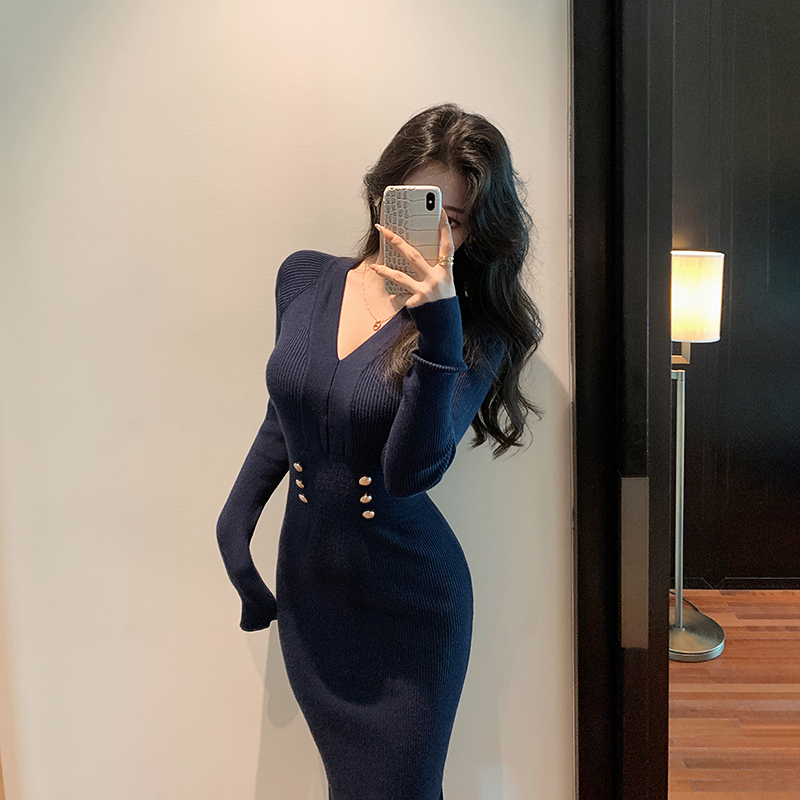 【汪汪专属】 高汲气质 秋季包臀气质千金开叉针织连衣裙