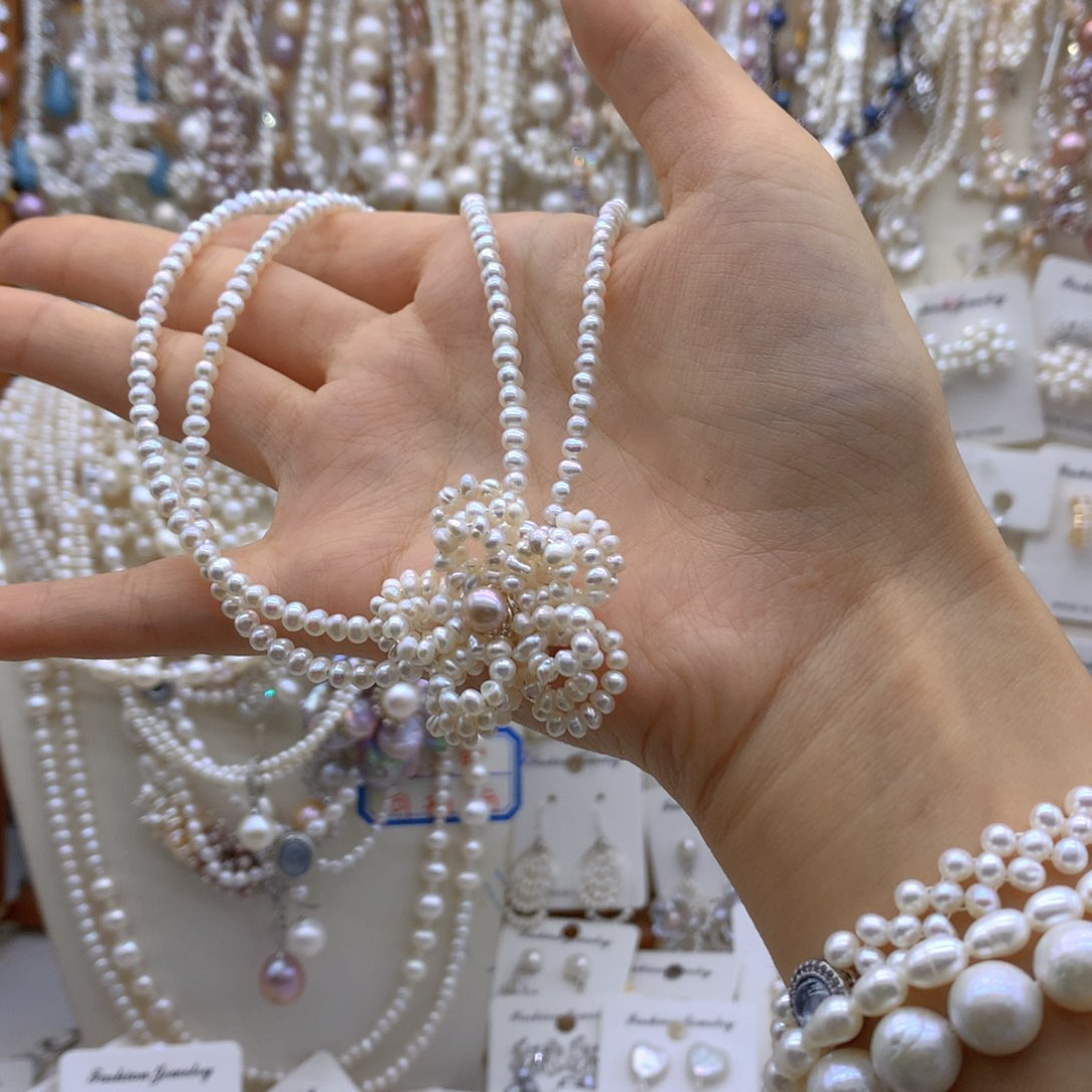 落***英银S925镶嵌淡水珍珠项链耳饰