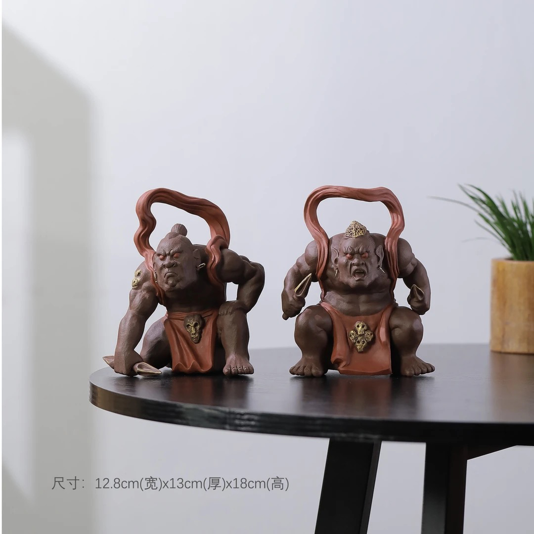 哼哈二将宜兴紫砂精品茶宠摆件