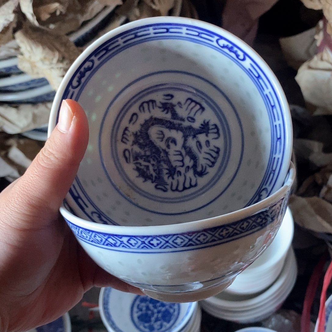 摆件5寸青花玲珑瓷碗拍6发8