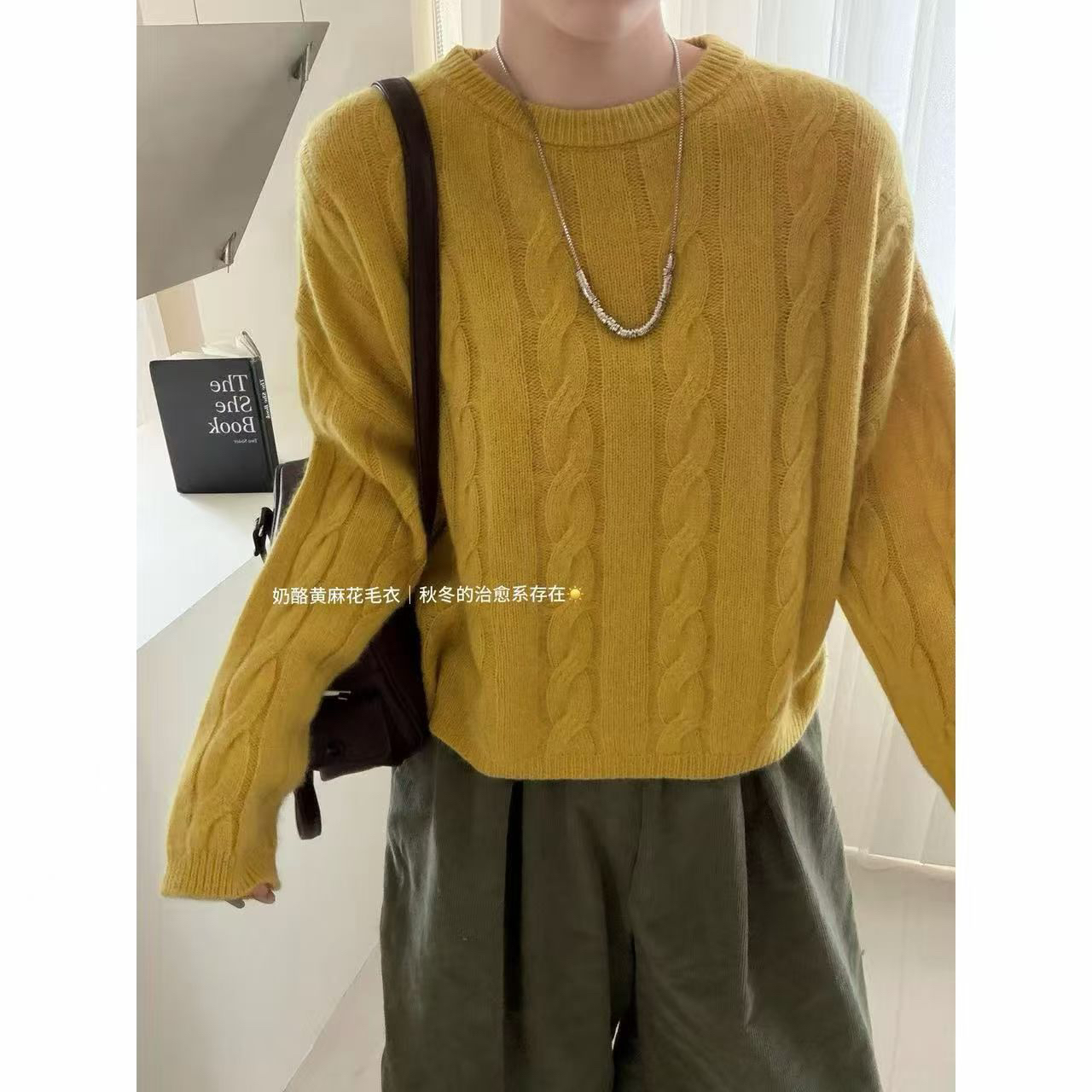 默认微瑕no退no换秋冬复古麻花圆领宽松慵懒风针织毛衣