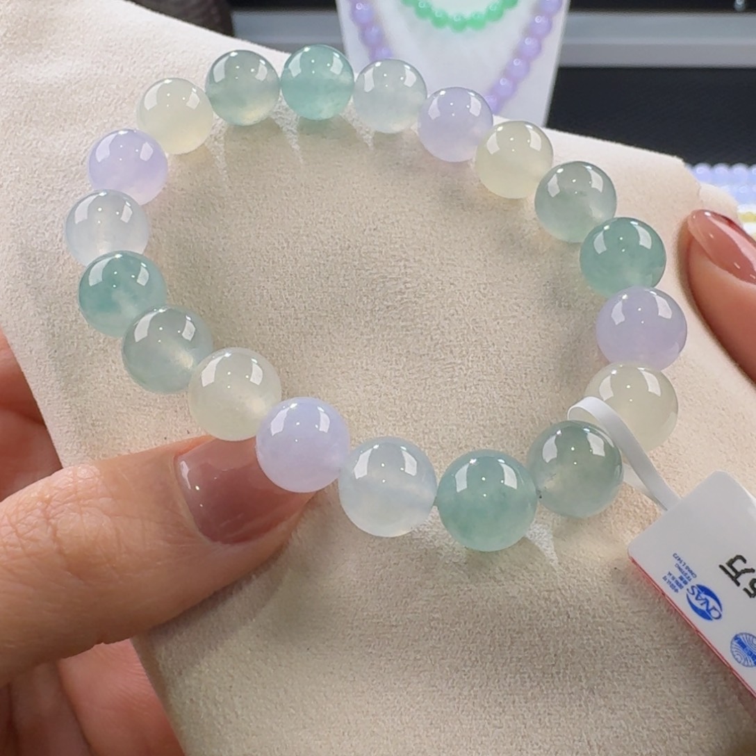 翡翠手链未镶嵌力推正冰马卡龙单圈10mm