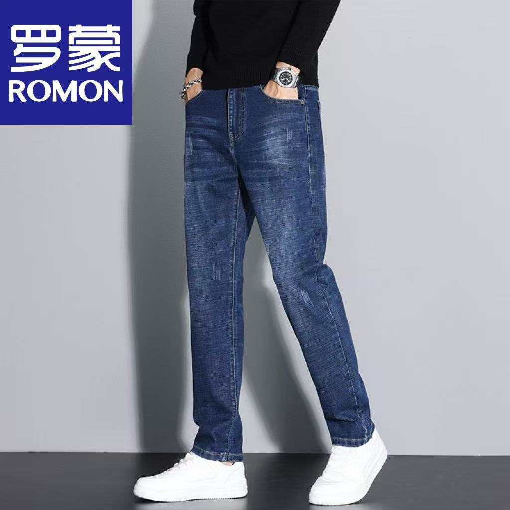 Romon/罗蒙2025秋季牛仔裤修身男士长裤新款水洗休闲裤直筒裤男装