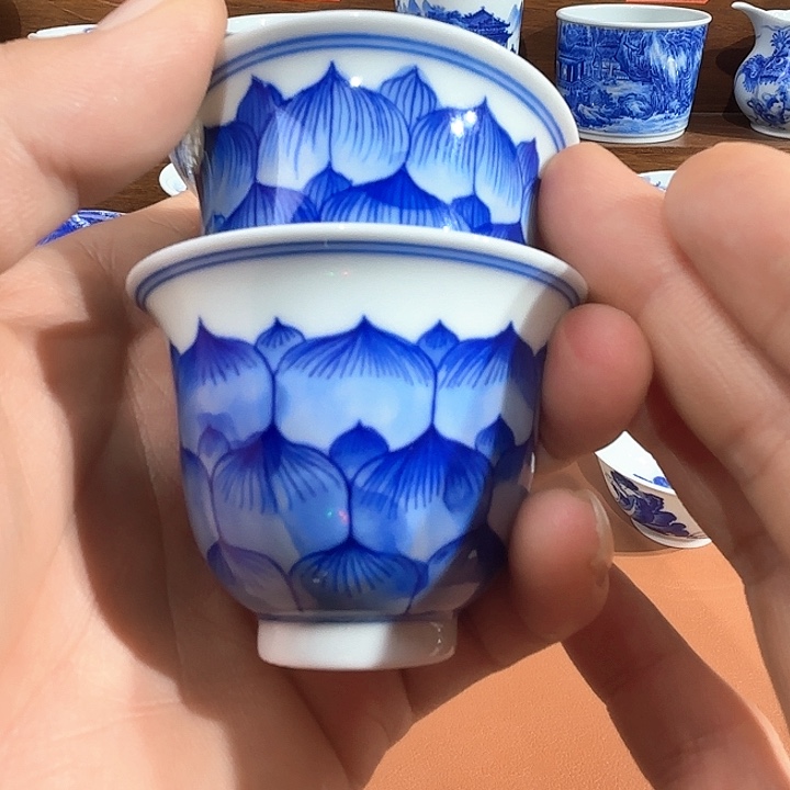 青花手工手绘2只小杯