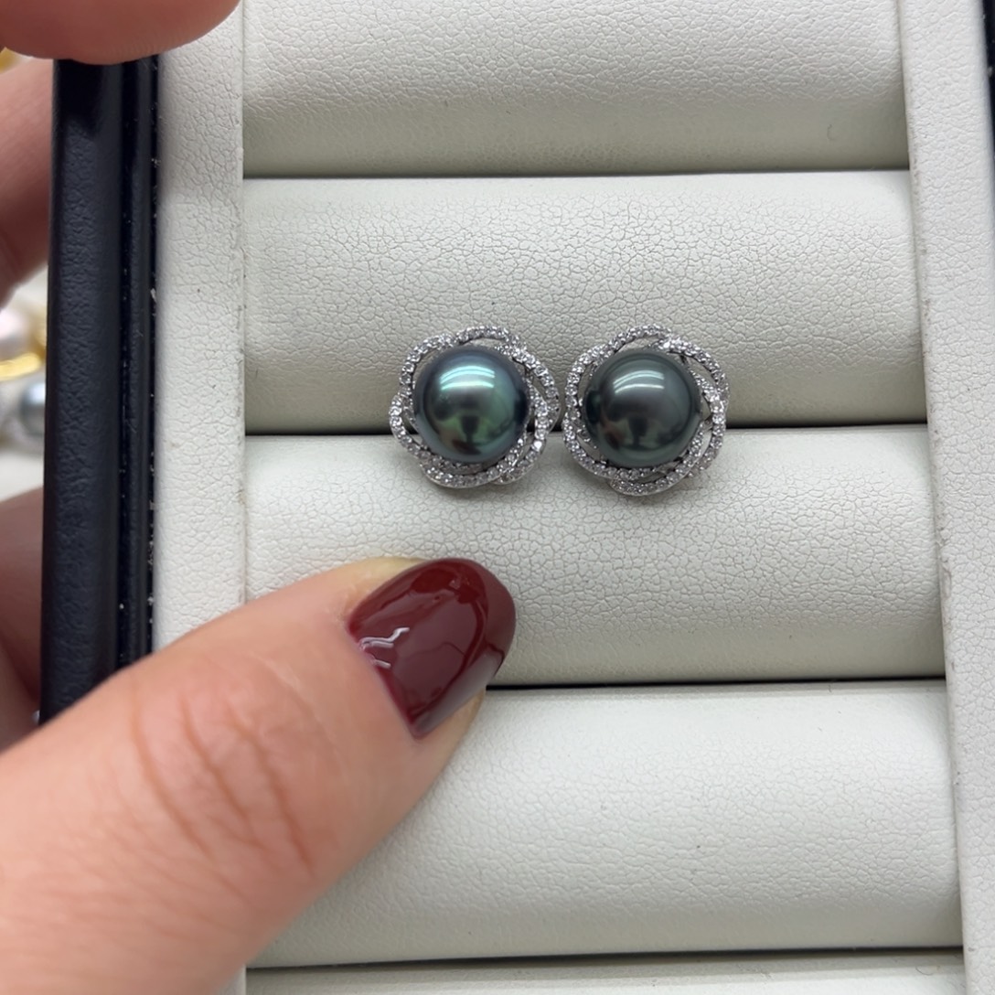 海水珍珠银S925镶嵌耳饰