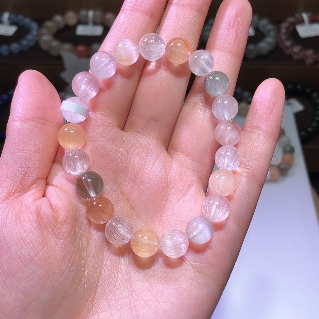 水晶手链未镶嵌兔毛手链，晶体通透