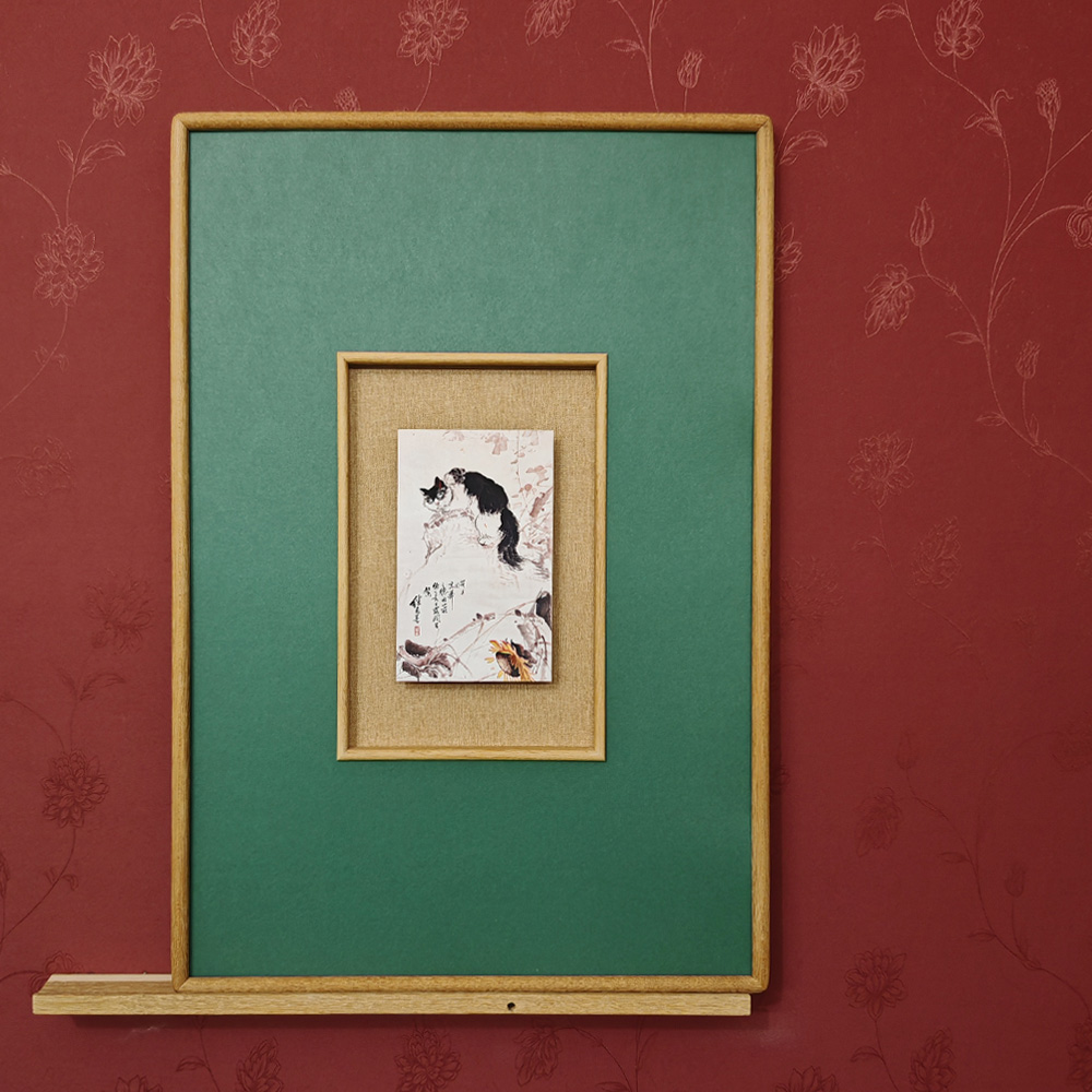 刘继卣山中灵猫实木框中框悬浮装裱中式猫客厅装饰画玄关走廊挂画