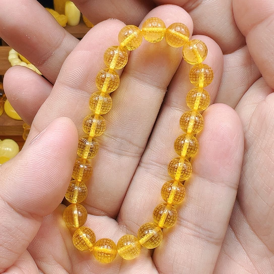 手链琥珀未镶嵌金珀心经雕刻单圈，6.8克，开播福利