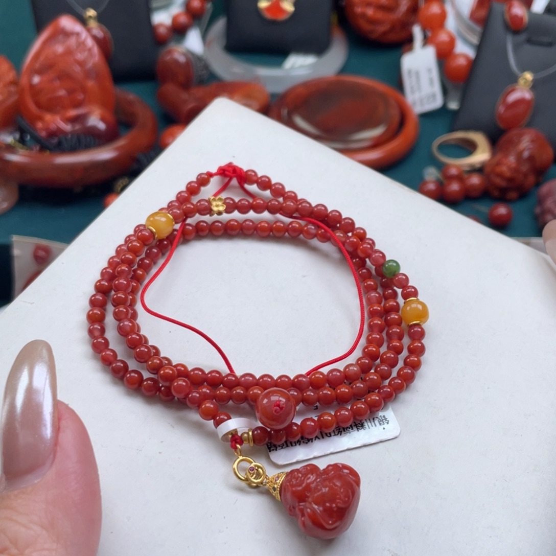 南红玛瑙18K金镶嵌川料南红DIY编织项链3mm