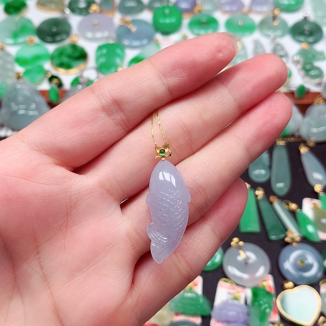翡翠18K金镶嵌吊坠(不含链)天然翡翠A货