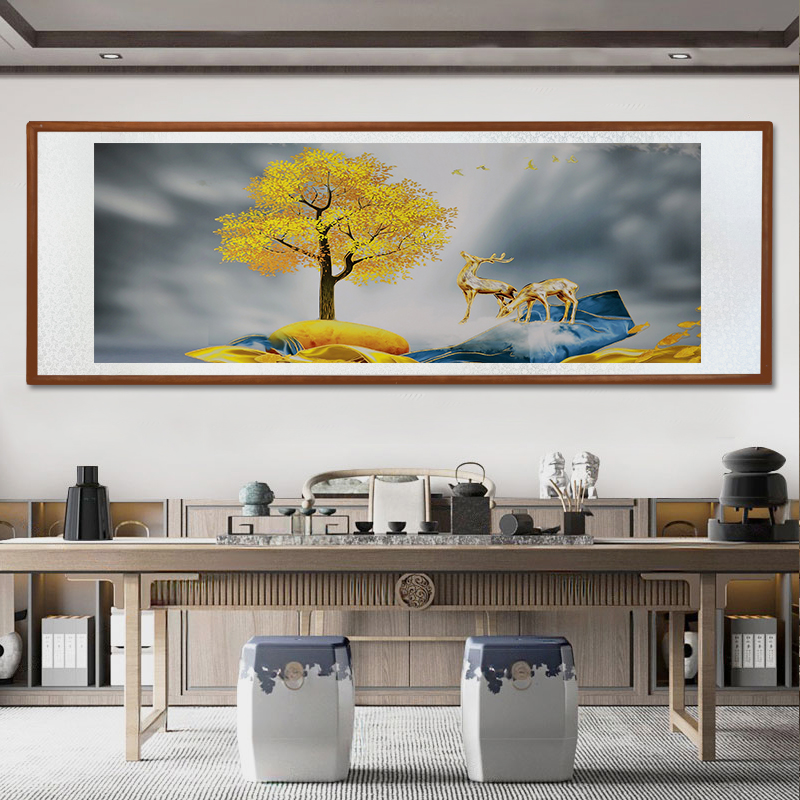 浮雕描金 带框装裱《黄金树》中式国画装饰画山水花鸟画