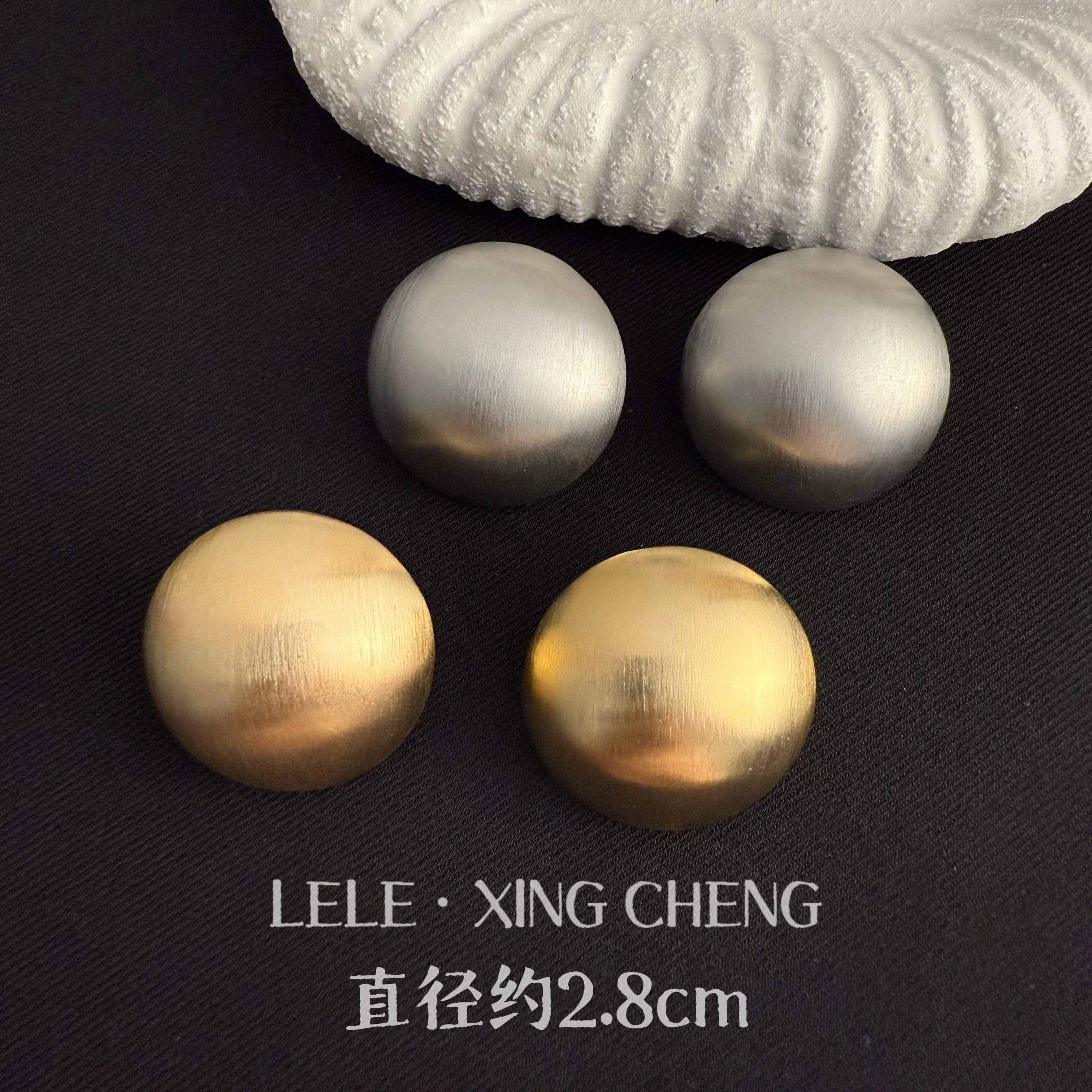 铜合金耳饰 哑光拉丝半球耳钉