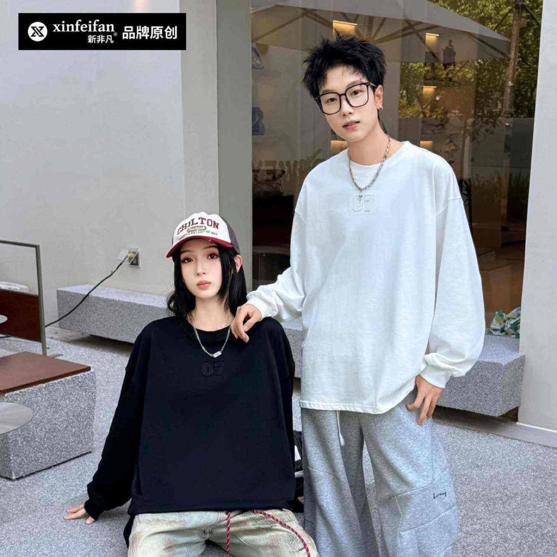 字母长袖微落肩袖不起球卫衣嵌线装饰常规款