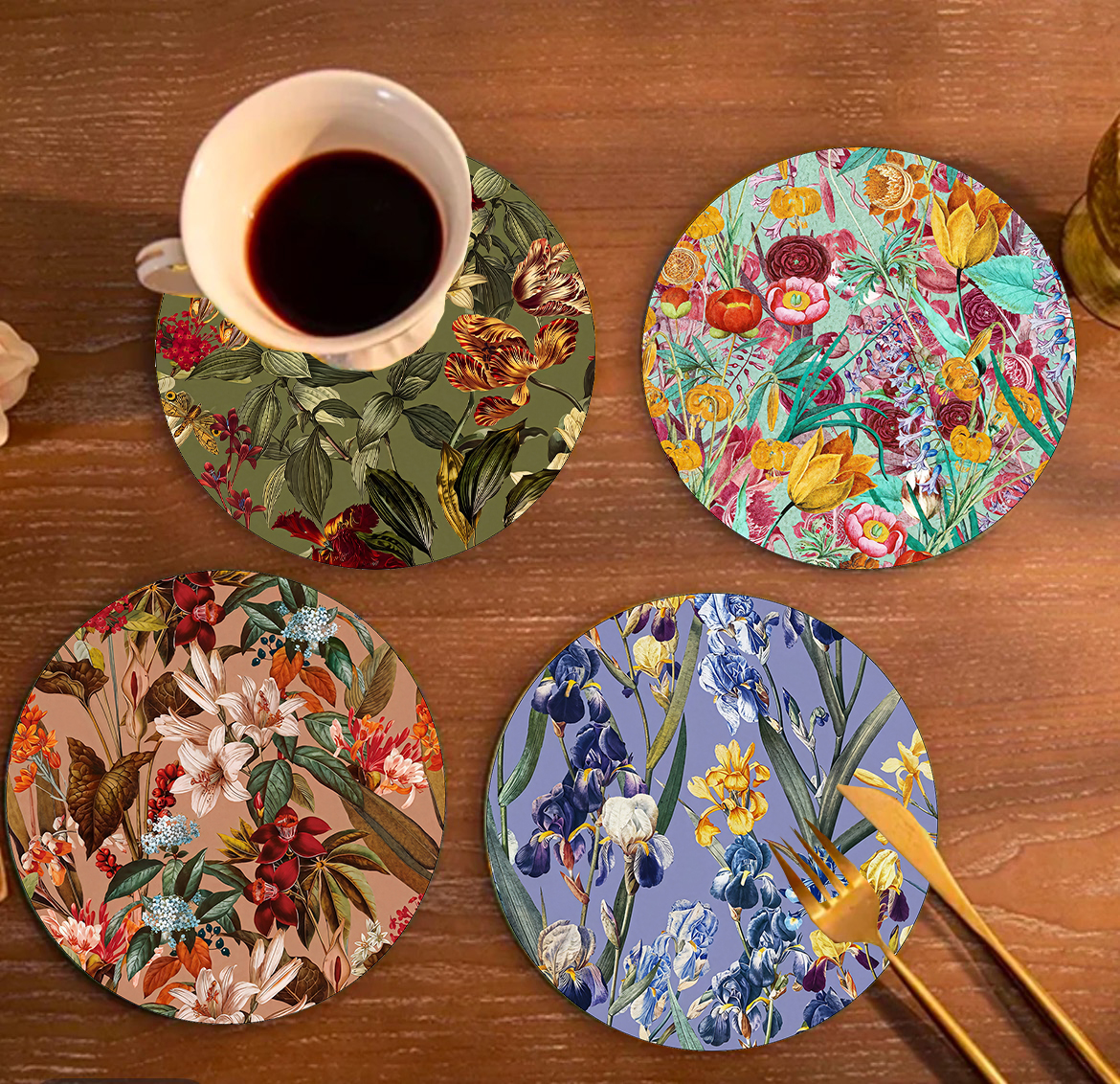 【拍一发四】富贵花家用硅藻泥陶瓷盘子隔热垫杯垫吸水防烫圆形碗垫