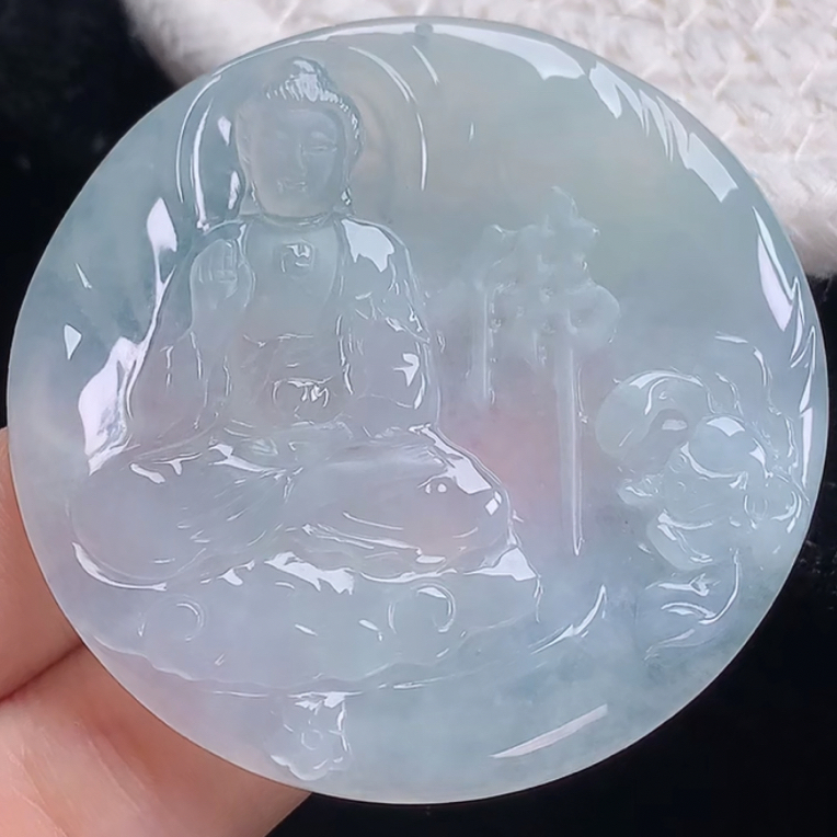 天然A货翡翠冰糯种白冰阿弥陀佛玉坠完美尺寸54-4重量25.50g