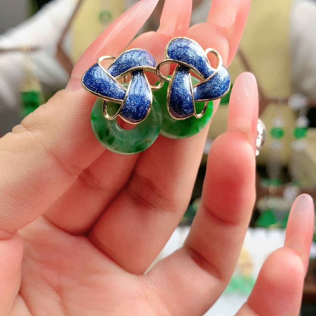 翡翠耳饰18K金镶嵌耳饰