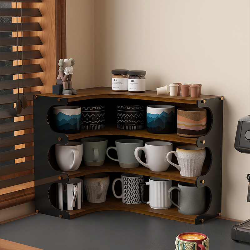 【年终大促】木质转角架高级感防尘茶具储物架餐边柜杯子架置物架