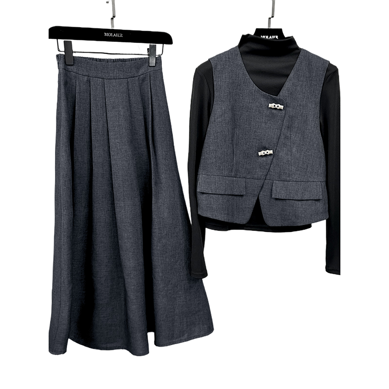【浅浅专属】【三件套】【有里布】马甲套装裙女春秋温柔风三件套D3663