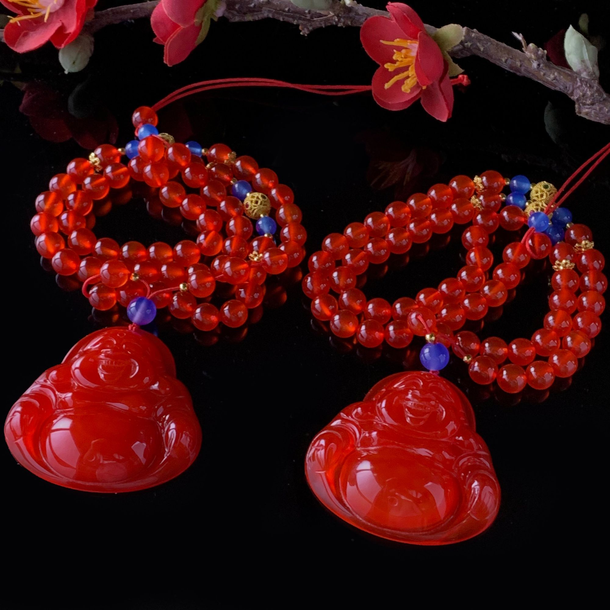 S7848高50左右-红瑚阿咔玛瑙红佛公-配珠链-多样性发其一