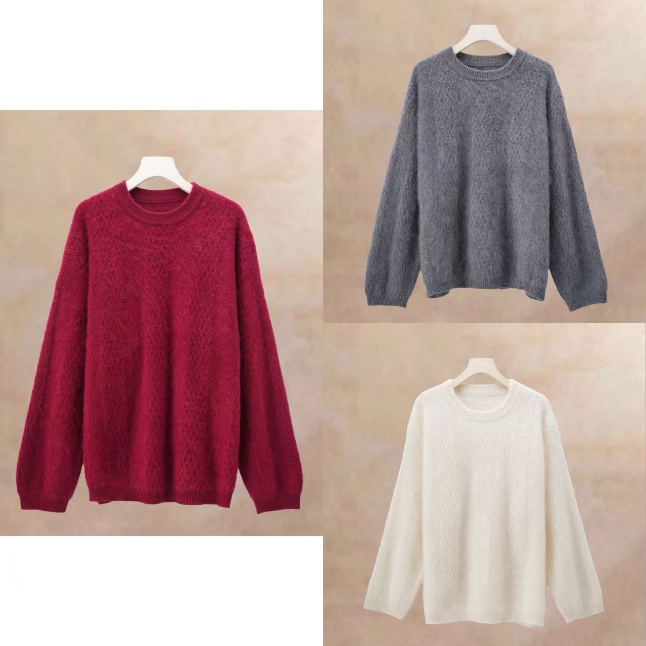 【BC极简】重工宽松慵懒风厚款圆领长袖打底衫 25195