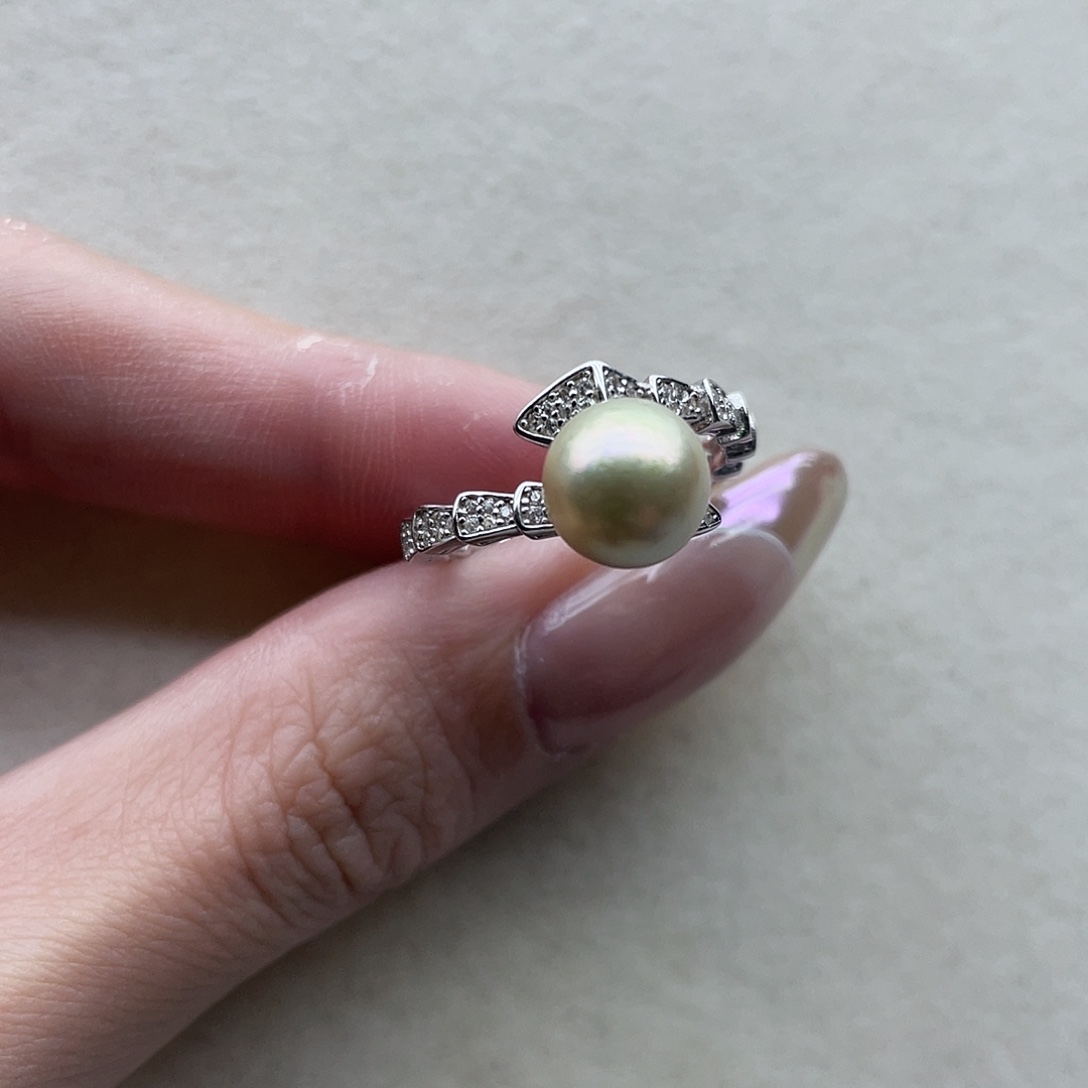 银S925镶嵌戒指38海水珍珠